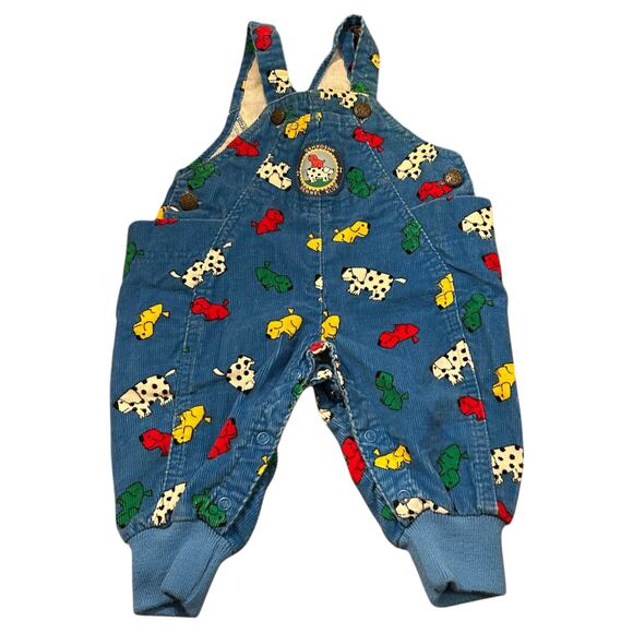 90s Osh Kosh B'Gosh Kennel Klub Puppy Blue Corduroy Vestbak Overalls 6-9 Months - Picture 1 of 5